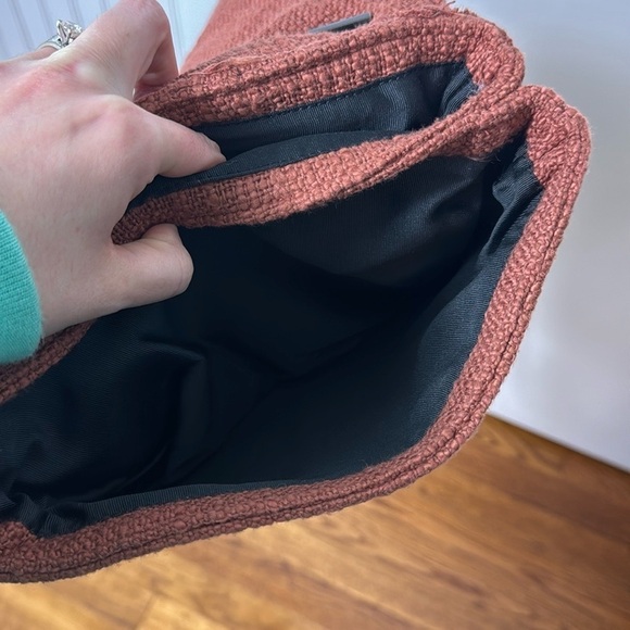 Zara Burnt Orange Fringed Fabric Crossbody Shoulder Bag Chain Woven Boho Purse - Picture 8 of 11